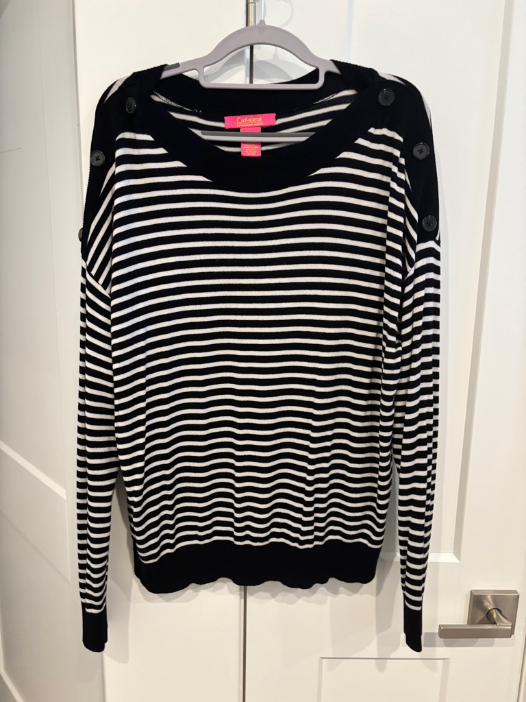 Catherine Malandrino Black And White Striped Boatneck Sweater. Size Xl